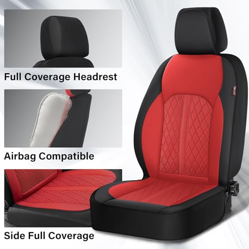 Image of Coverado Universal Leather Seat Covers Full Set for 5 Seats - Waterproof, Durable All-Weather Protector for SUV, Pickup Truck, Sedan （Red）
