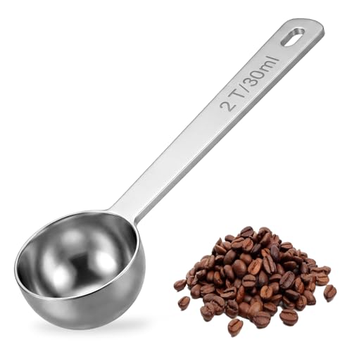 304 Stainless Steel Coffee Scoop 2 Tablespoon Coffee Scoop for Ground Coffees Measuring Spoon with 4.3in Long Handle Tablespoon Scooper for Coffeebeans, Espresso, Tea, Sugar