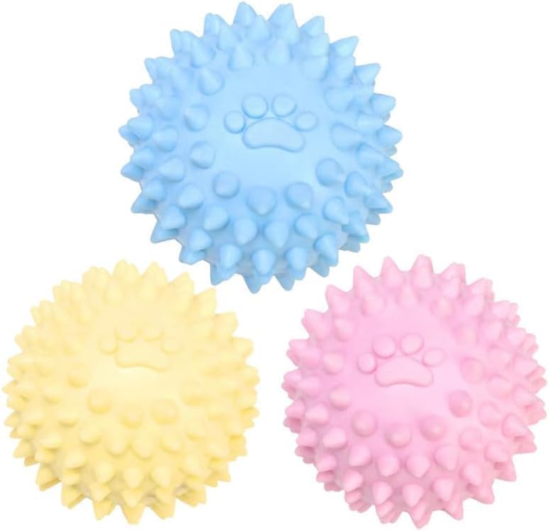 Ghwei Dog Chew Toys for Aggressive Chewers,3Pcs Colorful Dogs Toy Spiky TPR Ball No Squeak Chew Toy Long Lasting for Aggressive Heavy Chewers Dogs Puppy Teething Training Spiky Rubber Ball Toy Small