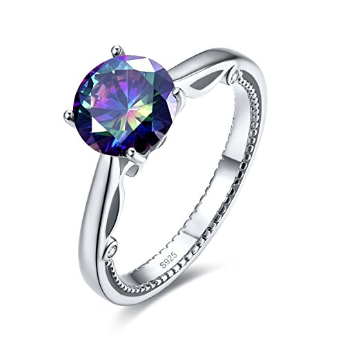 925 Sterling Silver Rings 8x8mm Simulated Mystic Rainbow Topaz Promise Ring | Solitaire Ring | Stackable Rings for Women | Silver Rings for Women
