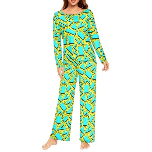 Laprad Women's Retro 80s 90s Pajama Set Printed Soft Long