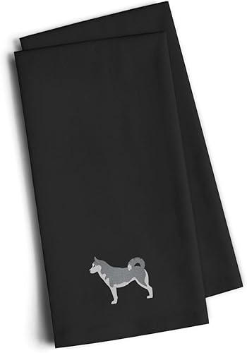 Caroline's Treasures BB3480BKTWE - Juego de 2 toallas bordadas con diseño de husky siberiano, color negro, para el baño, para la mano, la cara, el