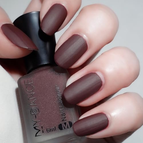 IMGDD Dark Chocolate Brown Matte Nail Polish Quick Dry Coffee Brown Nail Lacquer Fast Drying Long Lasting Mist Effect Matte Finish Velvet Air Dry Nail Polish for Nail Art (025 6ml)