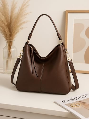 Image of ITALISH Brown Hobo Shoulder Handbag for Women in Faux Leather 39 x 33 x 13 cm