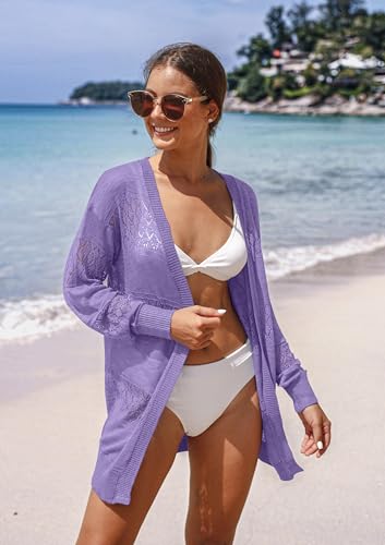 Image of GRECERELLE Lightweight Cardigan Sweaters for Women Crochet Knit Open Front Long Sleeve Loose Casual Boho Summer Beach Coverup
