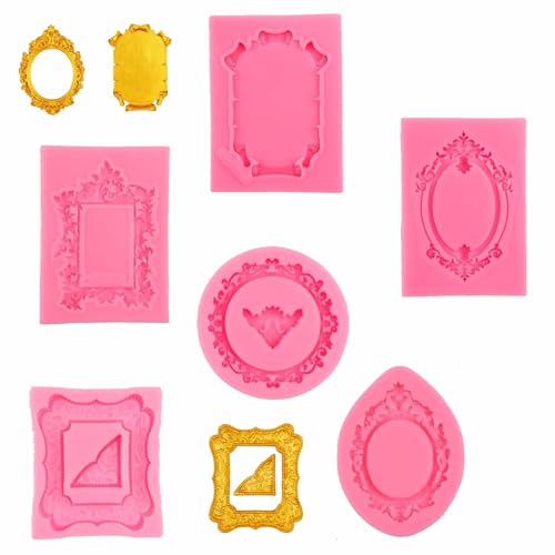 TFSYLISA Lot de 6 Moules en Silicone pour Cadres Photo, Mini Vintage Moules Cadres Style Baroque,...