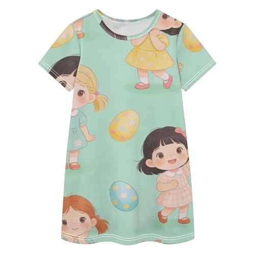 Vestido de manga corta para niña de 2 a 8 años con dibujos animados cómodos