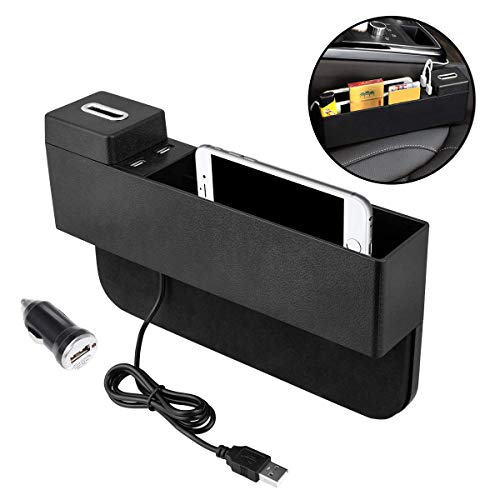 Oneuda Car Seat Side Pocket Console Organizer USB Ports Seat Gap Filler Car Interior Accessories for Cellphones Keys Cards Wallets Coins (Black)