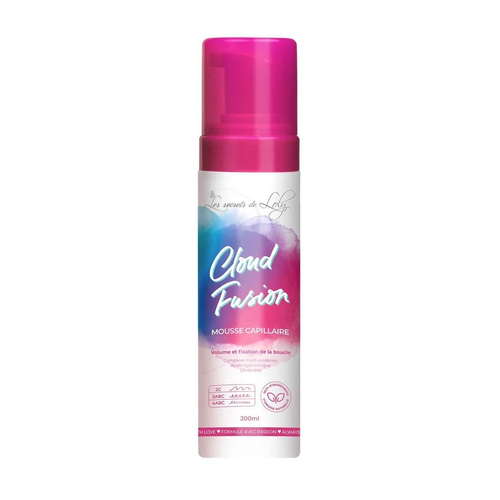 Les Secrets de Loly – Cloud Fusion – Mousse coiffante fixante Volume & définition – Cheveux ondulés, bouclés et frisés – Avec acide hyaluronique – 200 ml