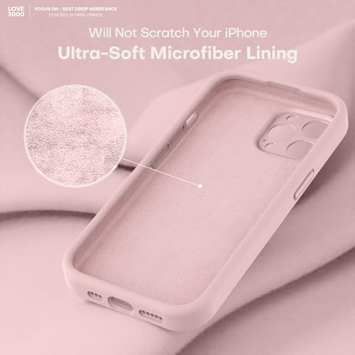 Image of LOVE 3000 Designed for iPhone 14 Pro Case, Premium Silicone with [Soft Anti-Scratch Microfiber Lining] Shockproof Protective Phone Case for Men Women Girls 6.1 inch, Chalk Pink