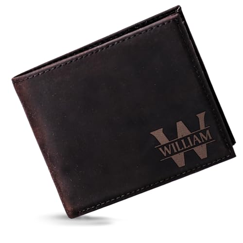 Personalized Leather Wallet for Men, Custom Gifts for Boyfriend, Dad, Husband, Grandpa, Valentines Day, Birthday, Front Pocket, Minimalist Design2