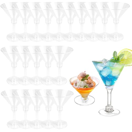 chiquieray 150ML Martini Glasses 20Pack Plastic Martini Glasses Adjustable Plastic Martini Cocktail Glasses Reusable Cocktail Glasses foWeddings Parties Birthdays and Anniversary (Clear)