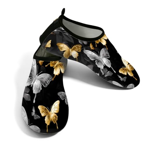 Zapatos de agua para mujer y hombre, con patrón de mariposa, color gris dorado, zapatos de playa, calcetines de natación de secado rápido, Patrón de mariposa gris dorado, 37.5/38.5 EU