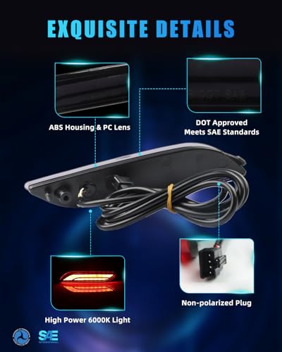 Image of LED Rear Bumper Reflector Light Compatible with Camry 2018-2024, [Play & Plug] Not Wiring [IP67 Waterproof], Red LED Tail Brake Rear Fog & Sequential Turn Signal Lamps, 2 PCS, Smoked Lens
