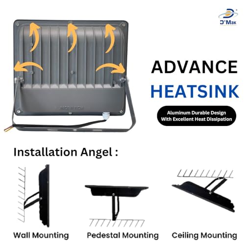 Image of D'Mak 100 Watt LED Flood Light Grey Body Down Chock Waterproof IP65 for Outdoor Purposes (5, Green)