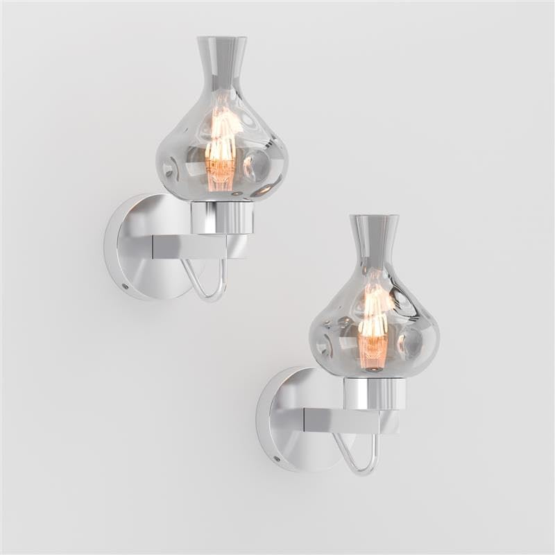 DC VOLTAGE Retro Smoky Grey Glass Wall Sconce, Modern Industrial E27 Lamp Holder Wall Lighting Fixture – Bedroom, Living Room, Hallway Grey Glass Shade Wall Lamp 2 Pack