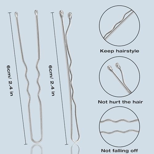 Silver Bobby Pins, AITRAI 200pcs Sliver Hair Pins Kit Grey Bobby Pins for Grey Hair U-shaped Hair Pins for Women Bun with Box, 2.4inch