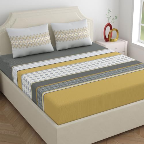 Image of Home Ecstasy 100% Cotton Double Bedsheet with 2 Pillow Covers - (Size 88 x 98 inches, 140 TC, Colour - Grey)