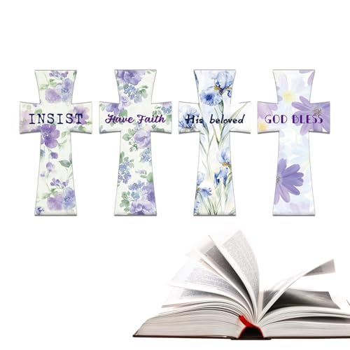 キリスト教ブックマーク 女性向け - 花マグネット しおり 聖書 マーカー,4枚組 宗教 ページホルダー クリスマス 誕生日 学校 生徒 男性 女性 読書向け - 教?学生10代の少女ホームスクール教会オフィス仕事クリスマス用