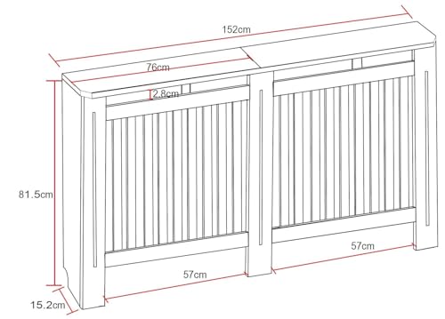 DuraTherm® Radiator Cover White Painted Modern Vertical Slat Shelves MDF Cabinet Shelf for Radiators, Living Rooms, Bedrooms, Large (W: 152cm / H: 81.5cm / D: 19cm)
