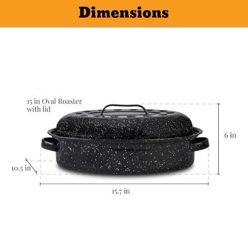 Granite Ware Roasting Set Covered 13 in and 15 in Oval roaster and 3 lb round roaster. Enameled Steel design to accomodate up to 7 lb and 10 lb poultry/roast. Resists up to 932°F. by Granite Ware - Image 3