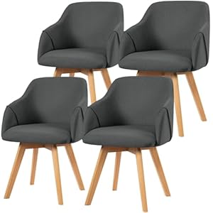 360° Drehbare Esszimmerstühle 4er Set, Polsterstuhl mit Armlehne, Stoffbezug, Holzbeine, Mid-Century Design, Komfortabler Küchenstuhl für Esszimmer und Wohnzimmer (Dunkelgrau, 4PCS)