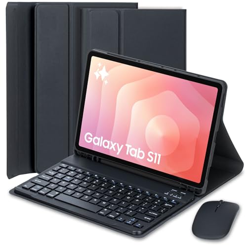 EHLCYS Funda con Teclado para Samsung Galaxy Tab S11 5G 11 Pulgadas 2025 Modelo (SM X730/X736B), Español Ñ Teclado Bluetooth Desmontable, Funda Protectora Ultrafina Multiángulo y Ratón,Negro