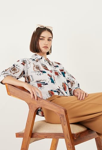 Image of ALL YOURS Women Women's Blue Boxy Floral Printed Casual Shirt (ALLSH5001 TUR XS)