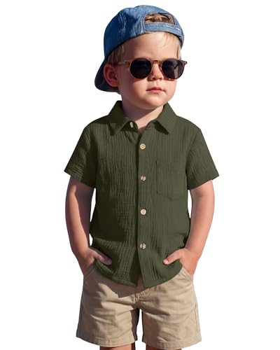 YooAurvox Toddler Baby Boys Button Cotton Shirt Brown 5T Solid