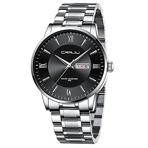 Image of CRRJU Men's Fashion Luxury Stainless Steel Watches for Men Business Auto Date Chronograph Analog Quartz Wristwatches