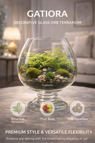 Image of Glass Fish Bowl /Terrarium Wine Cup Shape Clear Glass Aquarium for Fish, Plants & Pebbles, Decorative Centerpiece for Home, Living Room, Office & Balcony (12 Inch)