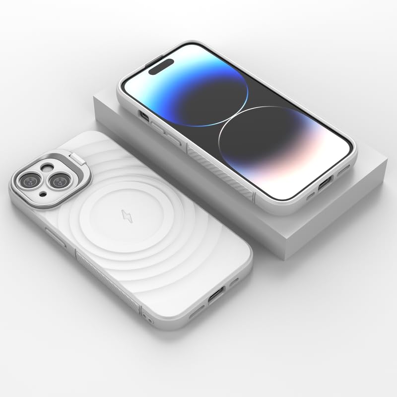 Image of LuxuryKase Shockproof Case for iPhone 14 | Ripple Pattern | Camera Protection | Inner Velvet Fabric Lining | Protective Cover with Enhanced Grip & Wireless Charging Support - White
