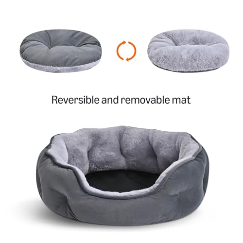 Amazon Basics Round Dog Bed for Small Dogs, Cat Beds for Indoor Cats, Washable Puppy Bed with Soft Plush Cushion, Anti-Slip Bottom, 20x19x6 Inches, Gray - Image 4