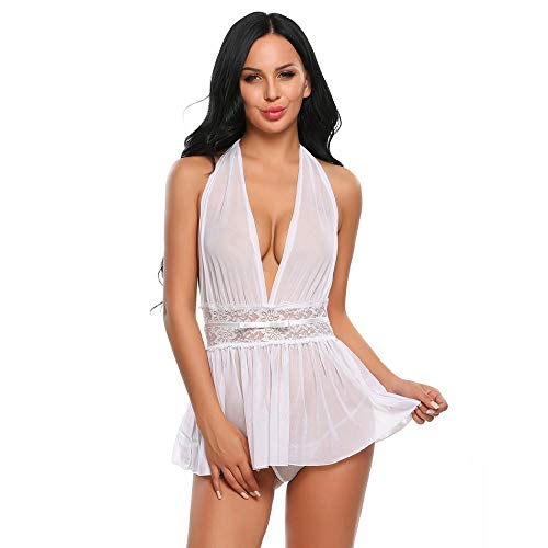Lingerie érotique blanche col V profond vêtements de nuit élégants