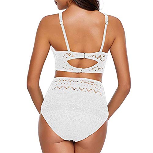 Bikini en dentelle blanche texturée avec décolleté plongeant push up