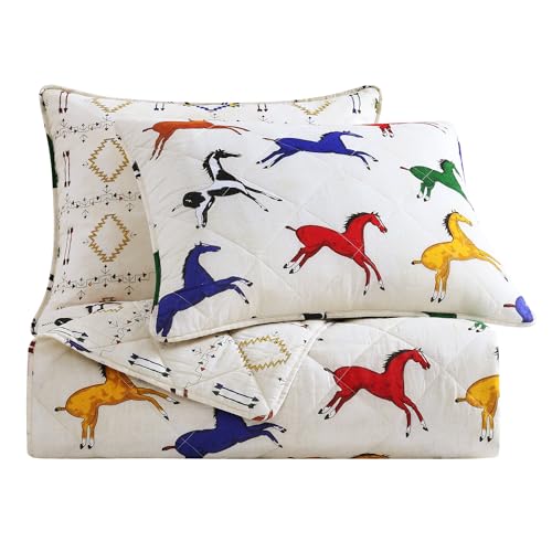 Image of Paseo Road Wild Horses 3 Piece Queen Rustic Bedding Reversible Quilt Set