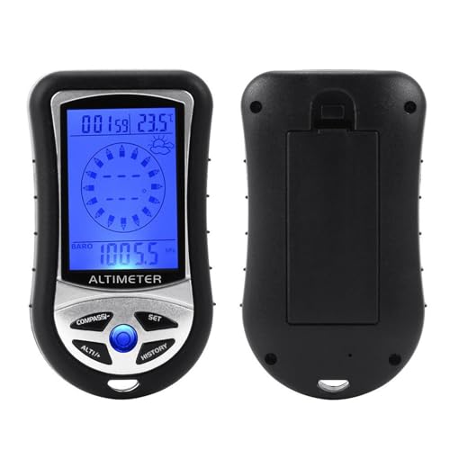 Digital Barometer Altimeter Compass - Electronic Altimeter | Car Altimeter Compass | Handheld Barometer Temperature Gauge Compass Device with Backlight, Weather Forecast, Time Clock for Hiking