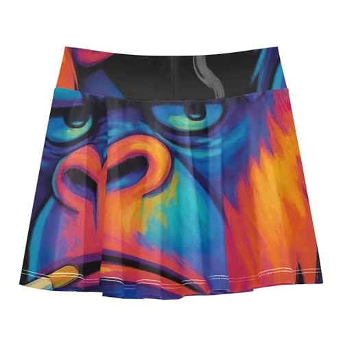 Stylized Smoking Gorilla Colorful Girls' Shorts Athletic Skorts Toddler Tennis Skirts Cute Comfy Little Girl 3t2