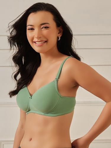 Image of Clovia Women Padded Cotton T-Shirt Bra- Demi Cup, Wirefree, Sage