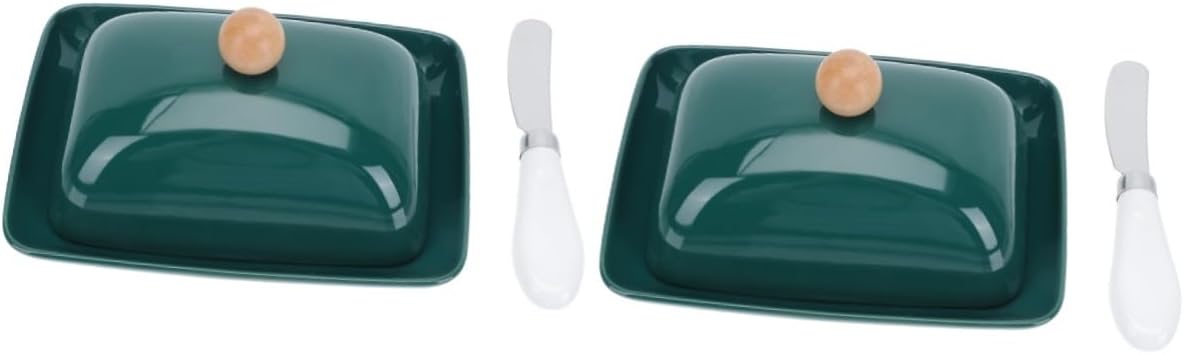 2 Sets Butter Box Bread Loaf Container Containers with Lids Vintage Tray Butter Hub Dish Vintage Butter Keeper Rectangular Butter Holder Pastry Tray Exquisite Butter Box Green Chic