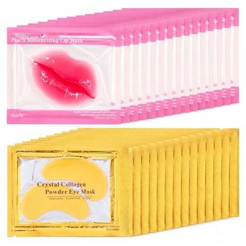 Sulily 30 Pairs Eye Masks & Lip Masks, 24K Gold Under Eye Patches for Puffy Eyes, Cooling...