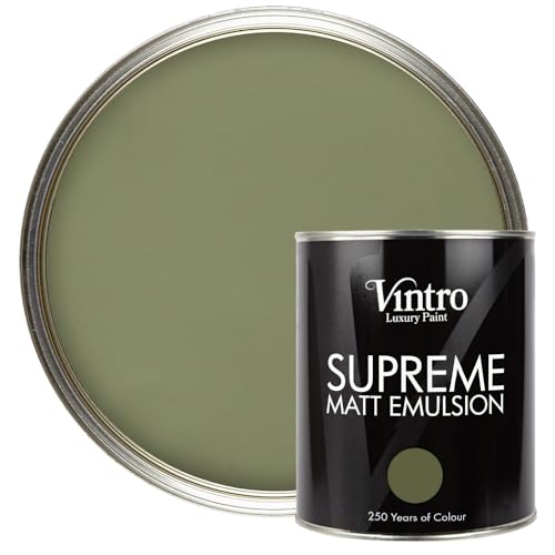 Vintro | Olive Green | Luxury Matt Emulsion | Smooth Chalky Finish | Multi Surface Paint | for Walls Ceilings Wood and Metal | 1L (Olive Green - ChiffChaff)