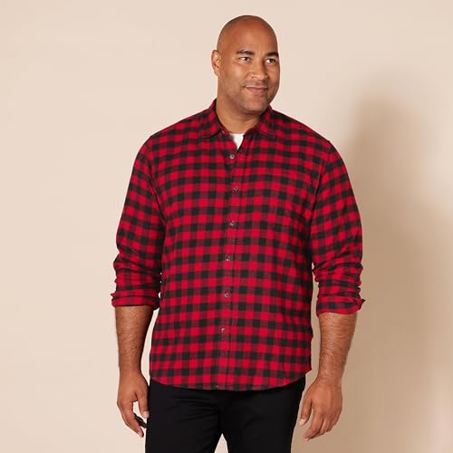 Image of Amazon Essentials Men's Regular Fit Long-Sleeve Flannel Shirt, Soft Brushed Cotton, Lightweight yet Warm