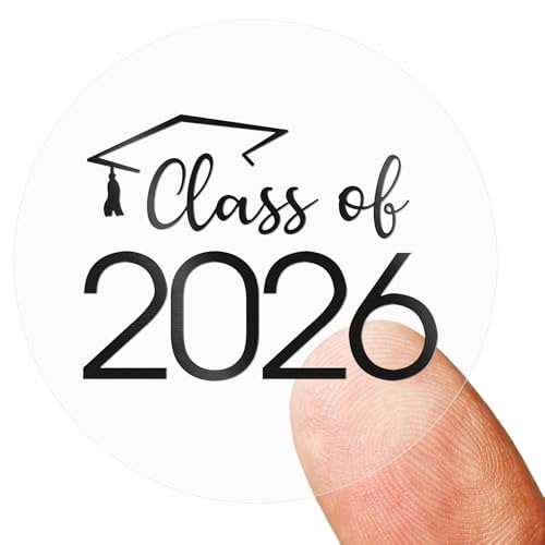 100 PCS Graduation Stickers Class of 2026 Transparent Gold Foil Self Adhesive Sticker for Envelope Seals Grad Invitations 2026 College High School Senior Graduate Party Favors(Black)