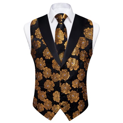 Image of DiBanGu Mens Paisley Suit Vest Silk Jacquard Waistcoat and Necktie Set Formal Shawl Collar Dress Vest 7PCS for Wedding Party