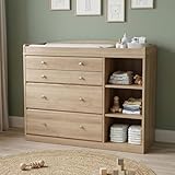 Melidee Changing Table Dresser for Nursery, 47.2”L Baby Dresser with 4 Drawers & Adjustable Open Shelves, 2-in-1 Diaper Changing Station with Removable Topper & Drawer Organizer, Natural Wood