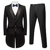 Mens Suits 3 Piece Slim Fit Formal Tailcoat Blazer Pants Vest Set for Performance Long Tail Tuxedos Wedding Dress Coat, Black, XS