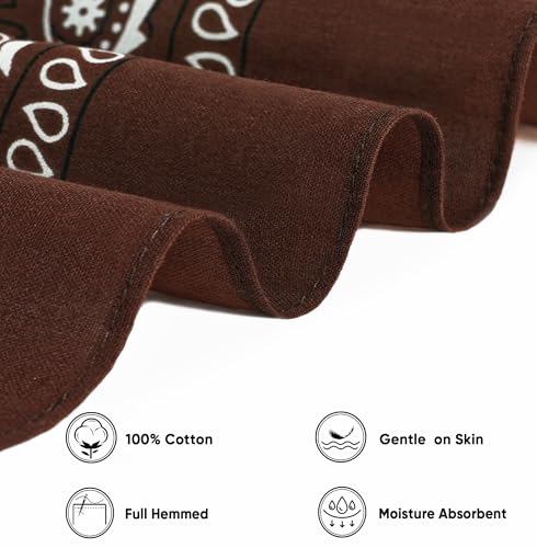 Bycc Bynn 3 Pack 100% Cotton Paisley Pattern Bandanas Face Mask Square Scarf Headwear (khaki + Brown + Black)