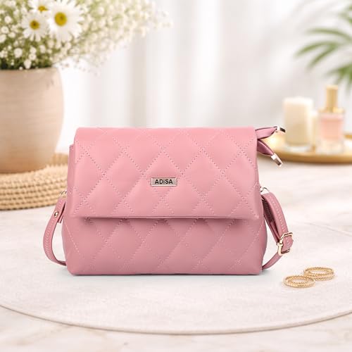 Image of ADISA Women's Girls Quilted Cross Body Sling Bag with Height Adjustable Belt (SL5169)