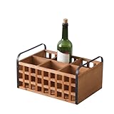 Sintosin Farmhouse 6 Bottle Wood Wine Racks Countertop with Metal Handles, 9 X 13 Inch Handmade Small Rustic Wooden Crates for Display, Bottle Holder Decorative for Kitchen, Gifts for Wine Lovers
